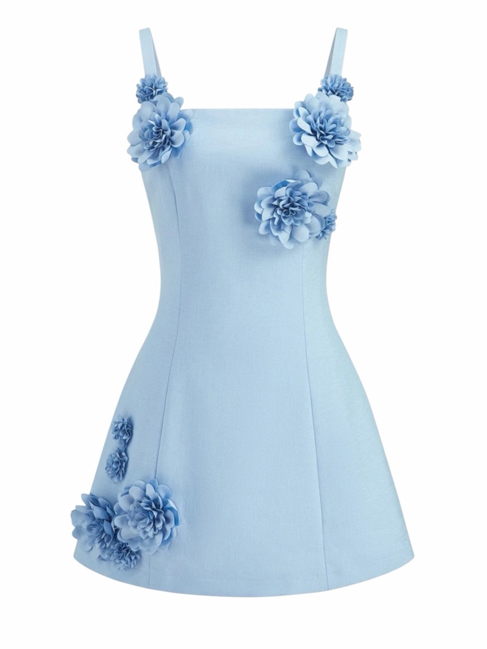 Commense Light Blue 3D Floral A-Line Cami Mini Dress XL NWT
